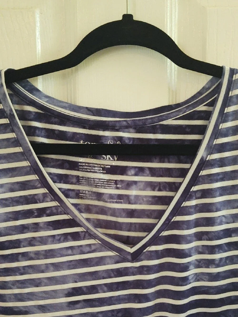 Terra & Sky Navy and White Striped V-Neck Short Sleeve Tee